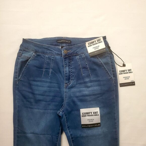 Poured In Blue Women's Comfy Knit Denim Trouser Ankle Premium Jeans Size 8 NWT - Picture 3 of 11